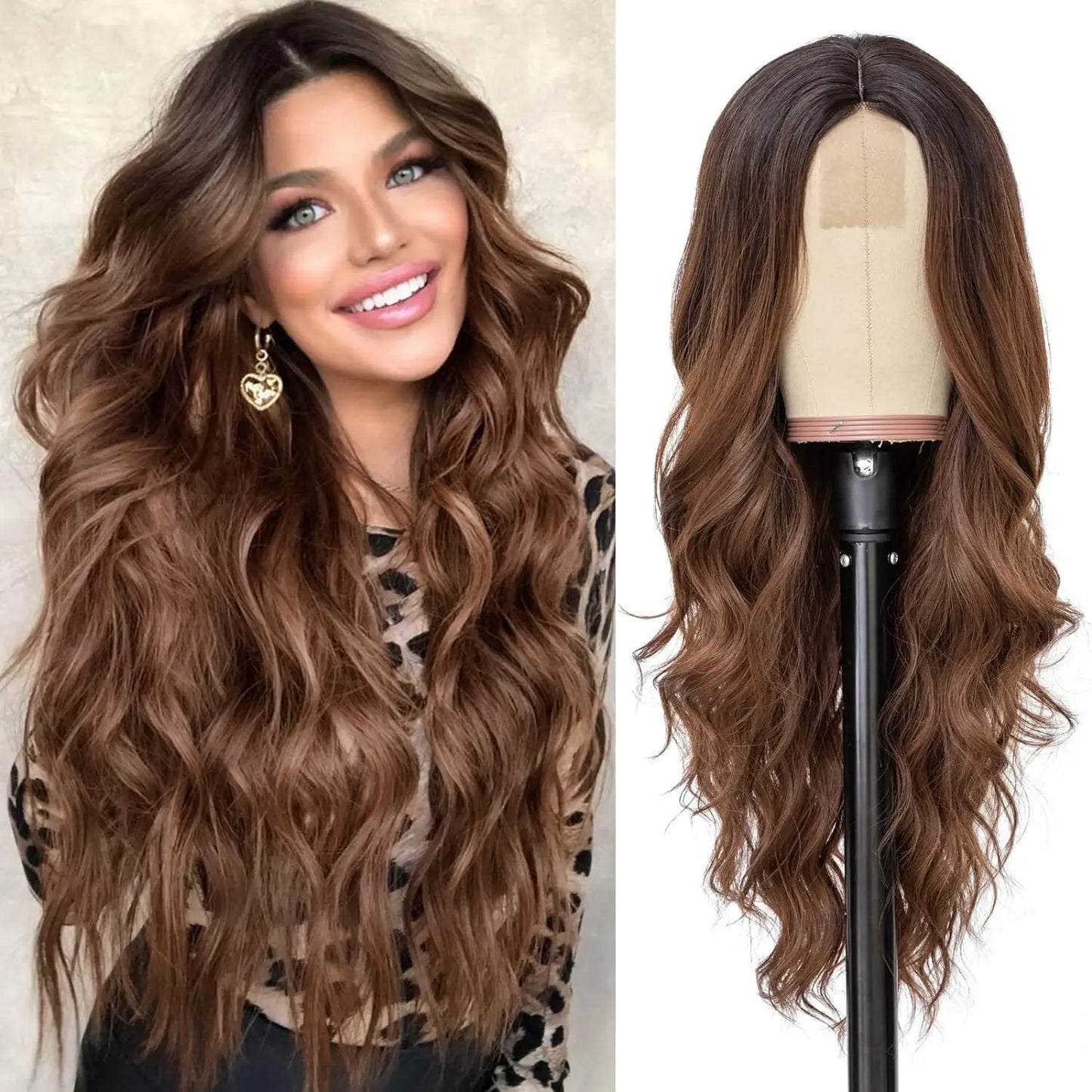 26-Inch Synthetic Ombre Blonde Wavy Wig for Women — Long Middle Part Curly, Heat-Resistant Natural-Look Hair