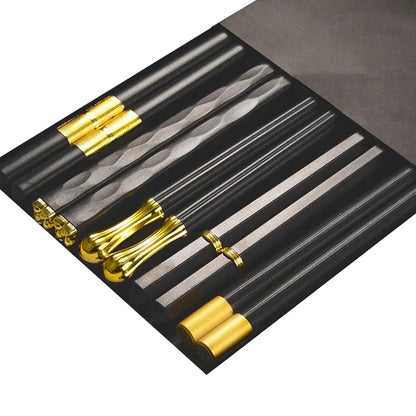 5 Pairs Japanese Reusable Chopsticks – Black Sushi Sticks for Food, Noodles, Alloy Chinese & Korean Kitchen Tableware
