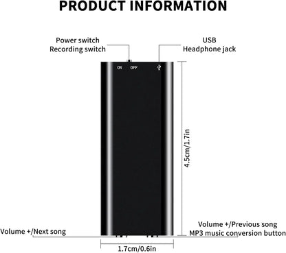 8GB/16GB Ultra-Slim Mini Voice Recorder, Professional Voice Activated Digital Recorder with Noise Reduction & MP3 Player Function