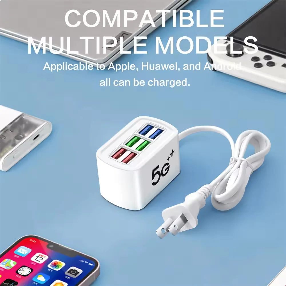 6-Port USB Charging Power Strip – Universal Fast Charger with EU/US Plug, Power Socket Extension Cable for Phones and Devices