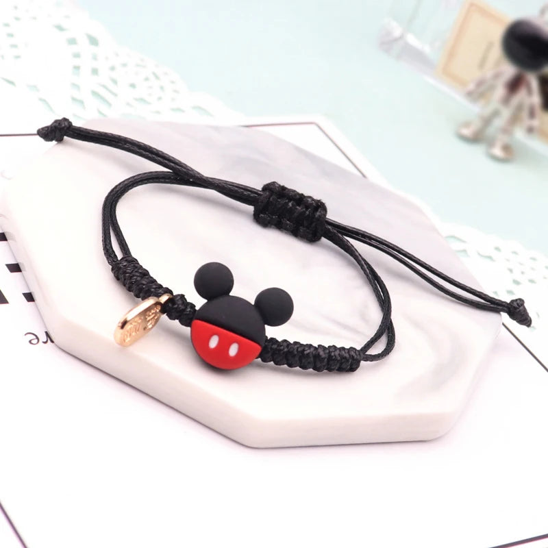Mickey Mouse Hand-Woven Rope Bracelet – Cute Couple & Friends Fashion Jewelry, Adjustable Student Gift Wristband for Birthday & Casual Wear