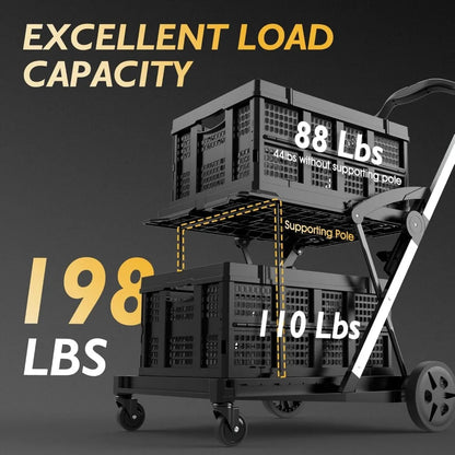 2-Tier Folding Shopping Cart — Mobile Grocery Trolley with Dual Baskets & Brake Wheels