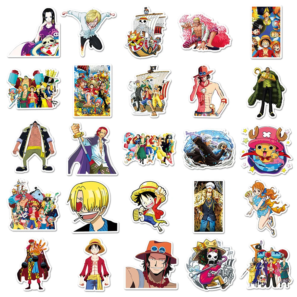 50PCS One Piece Luffy Anime Stickers – Waterproof Cartoon Decal Pack for Notebooks, Phones, Motorcycles & Skateboards