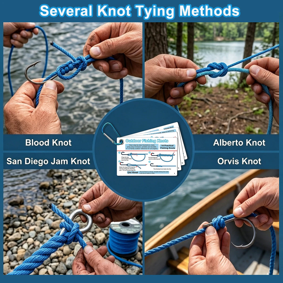 7-Piece Fishing Knot Guide Card Set - 14 Easy-to-Follow Knot Instructions for Beginner Anglers
