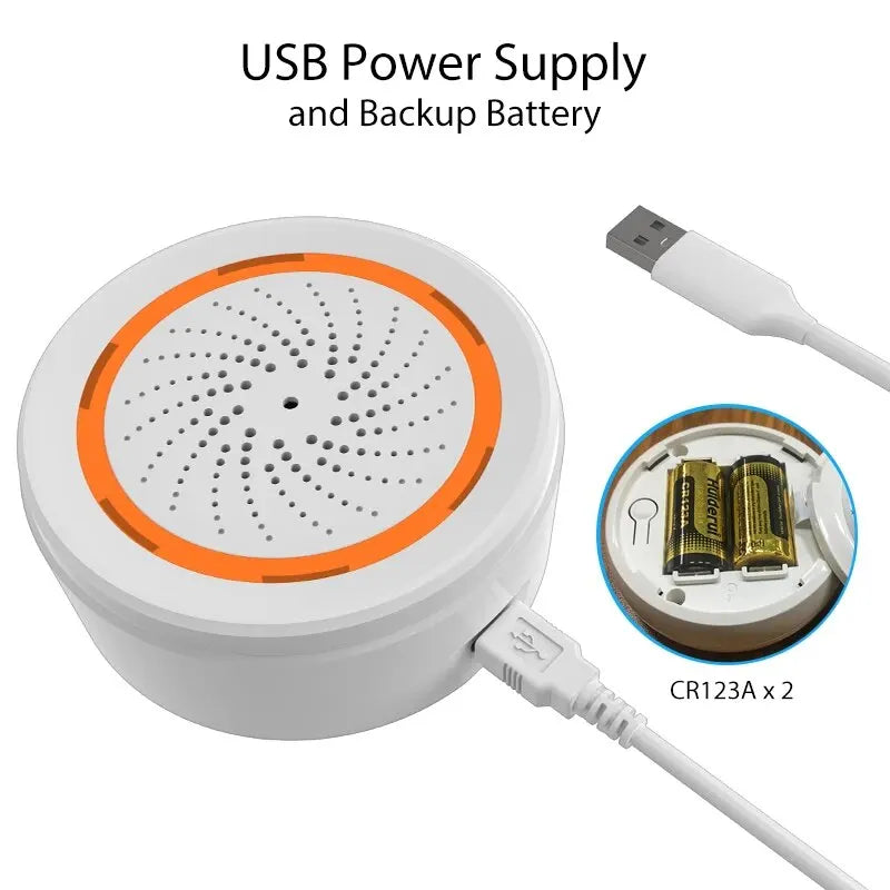 ONENUO Tuya Zigbee Smart Siren Alarm - Home Security Strobe Alert Device With USB Power Cable & Built In Battery