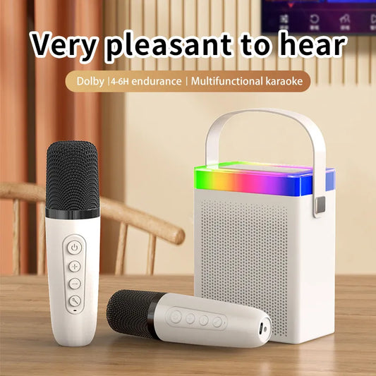 Mini Home Karaoke Machine - Portable Bluetooth 5.3 PA Speaker System with 1-2 Wireless Microphones, Ideal for Family Singing and Kids