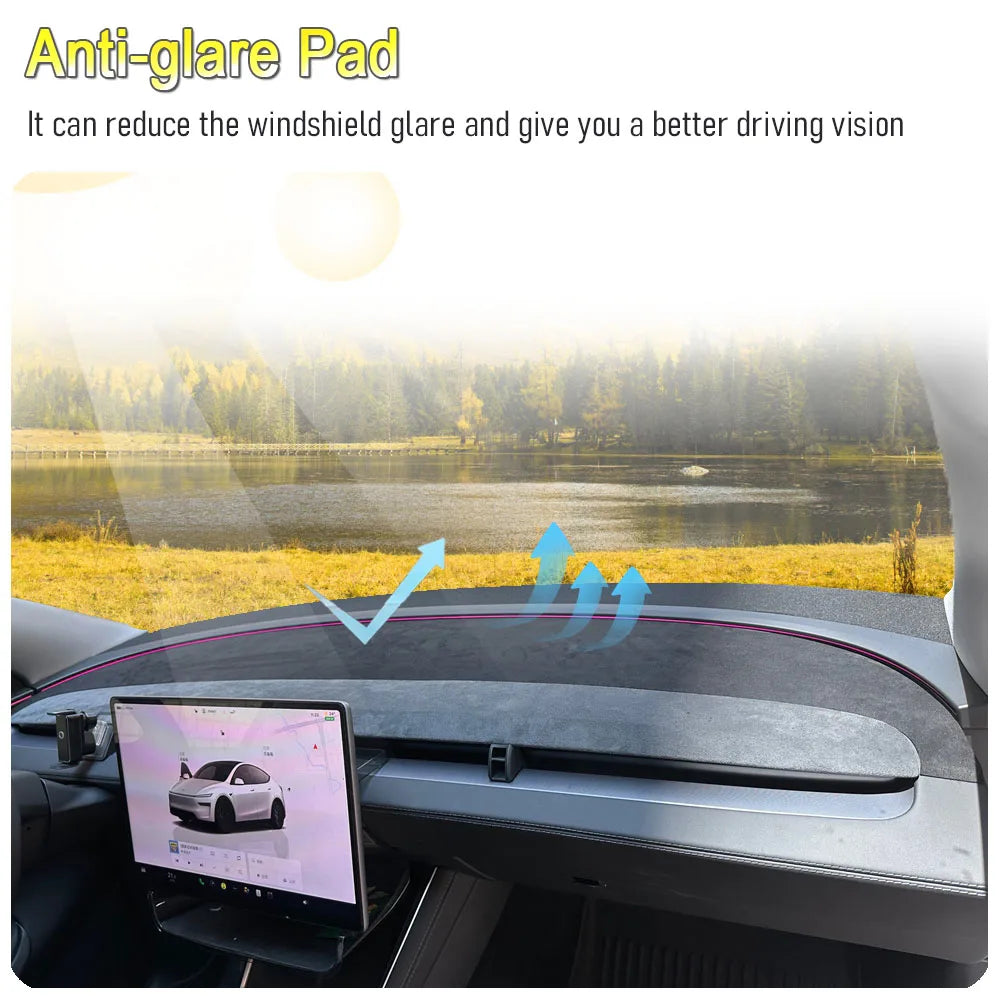 Tesla Model Y Juniper 2025–2026 Dashboard Cover - Suede Anti-UV Sunshade Mat with Non-Slip Protection