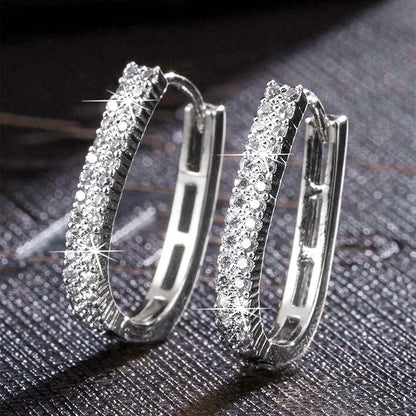 Huitan Silver Cross Hoop Earrings – Full Crystal Cubic Zirconia Statement Jewelry for Women
