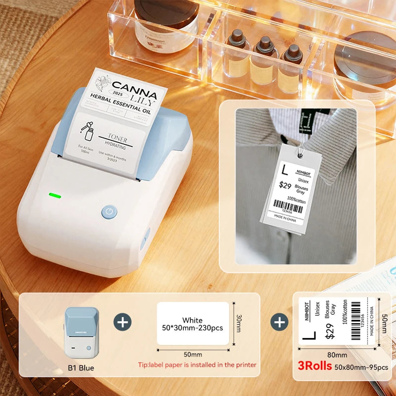 NIIMBOT B1 Portable 2-Inch Thermal Label Printer with Adhesive Tapes Bluetooth Mini Sticker Maker for Smartphone & PC