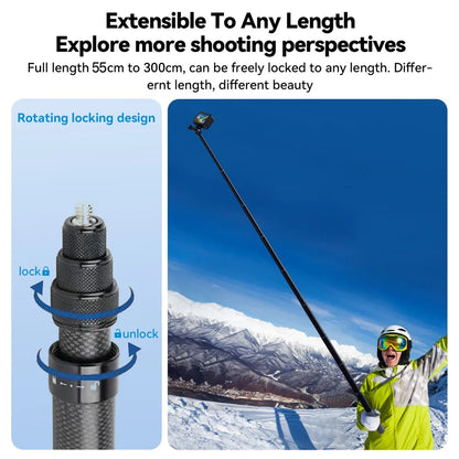 3M Carbon Fiber Selfie Stick - Compatible with Insta360 X3, ONE X2, RS & GoPro Hero 11, 10, 9, 8, DJI OSMO Action