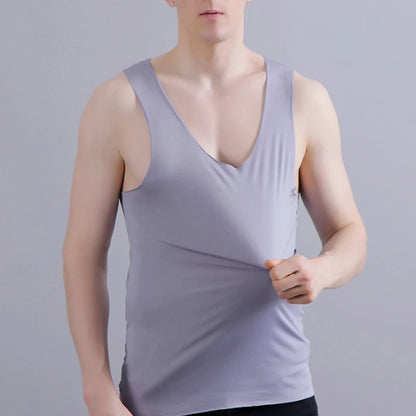 Men’s Silk Tank Top – Seamless Sleeveless Sport Vest, Plain Casual Summer Undershirt for Gym & Everyday Wear