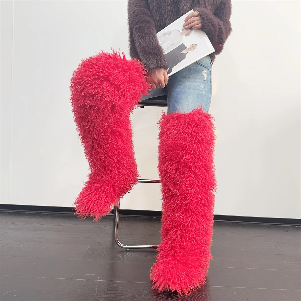 Women’s Faux Mongolian Fur Thigh High Boots - Winter Warm Plush Lined Fashion Boots for Cold Weather