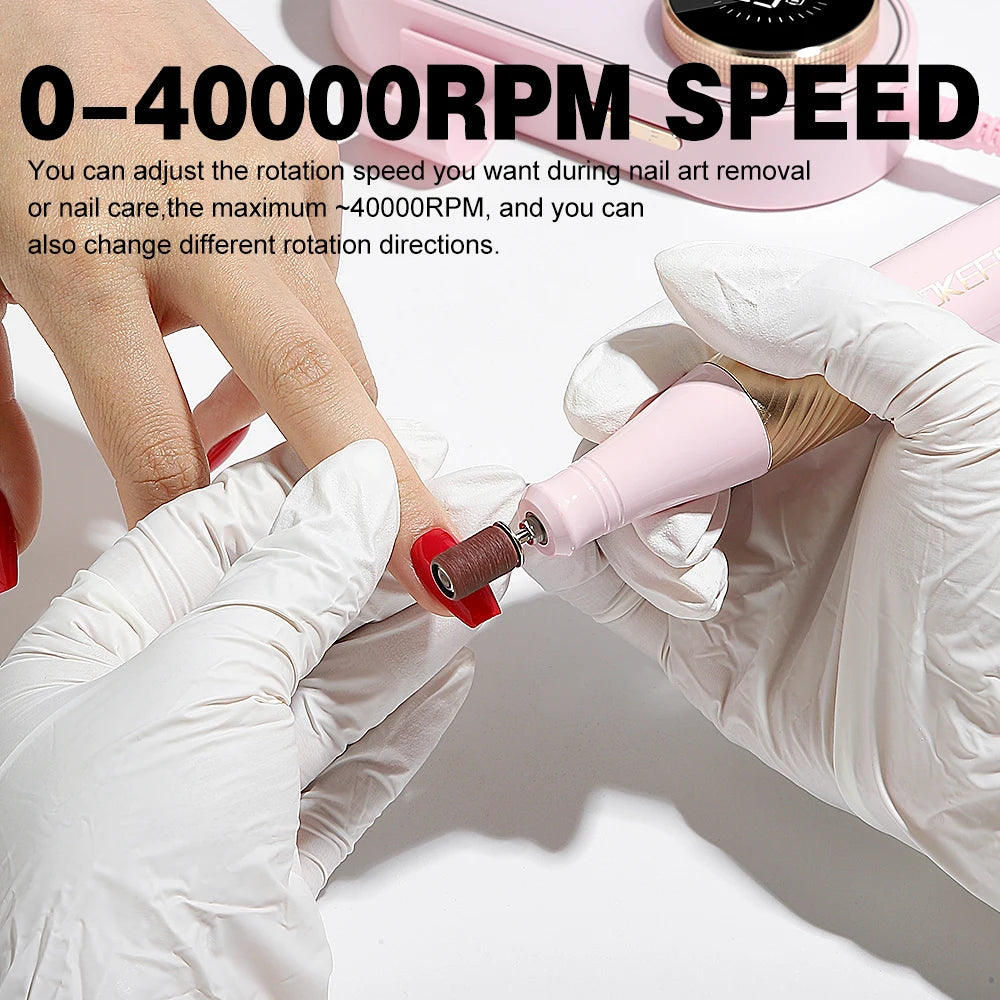YOKEFELLOW Professional Nail Drill – 40000RPM Rechargeable Electric Nail E-File, Cordless for Acrylic & Gel Nails