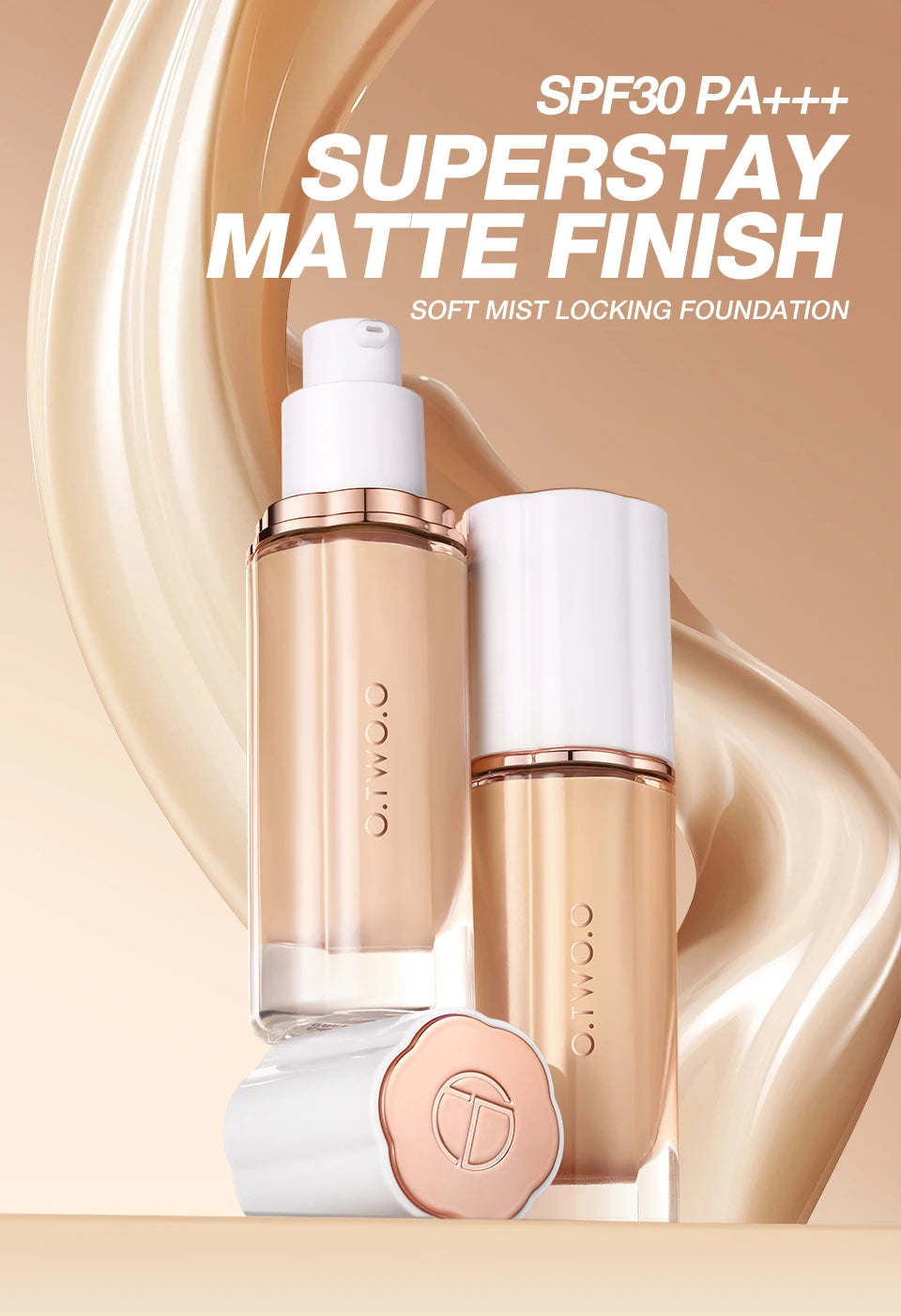 O.TWO.O Liquid Foundation Cream – 30ml High Coverage Makeup Base, SPF30 Waterproof Concealer Foundation for Face