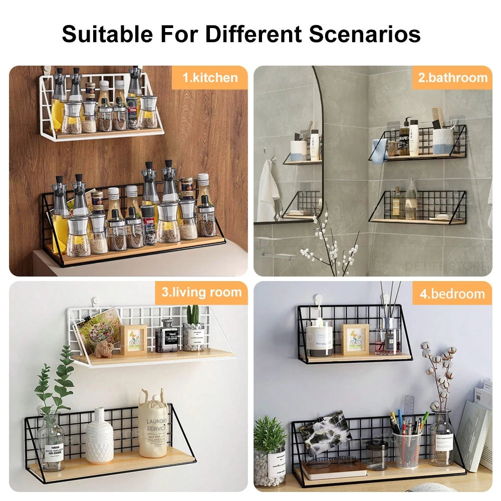 Wooden Hanging Spice Rack – Wall-Mounted Kitchen Organizer for Jars, Seasoning & Accessories
