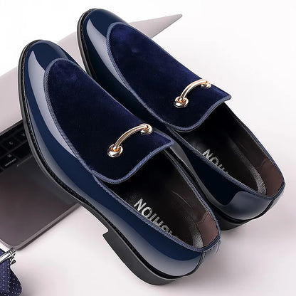 Men’s Black Patent Leather Loafers - Luxury Slip-On Formal Business Casual Party Shoes Large Size