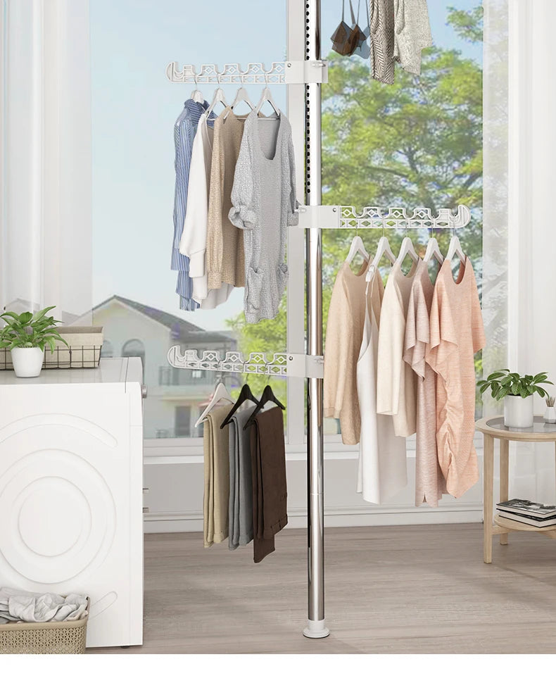 High-Bearing Floor-to-Ceiling Clothes Drying Rod — Indoor Hanging Rack, No Drilling Required