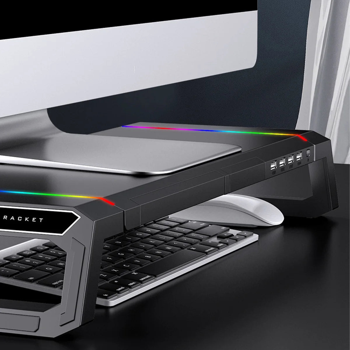 Hot Sell Aluminum PC Monitor Stand with 4 USB Ports & Keyboard Storage – Laptop Stand with USB 3.0 Fast Charging