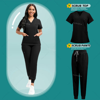 Women's Stretch Scrub Set - Nursing Uniform Top & Jogger Pants for Medical Work