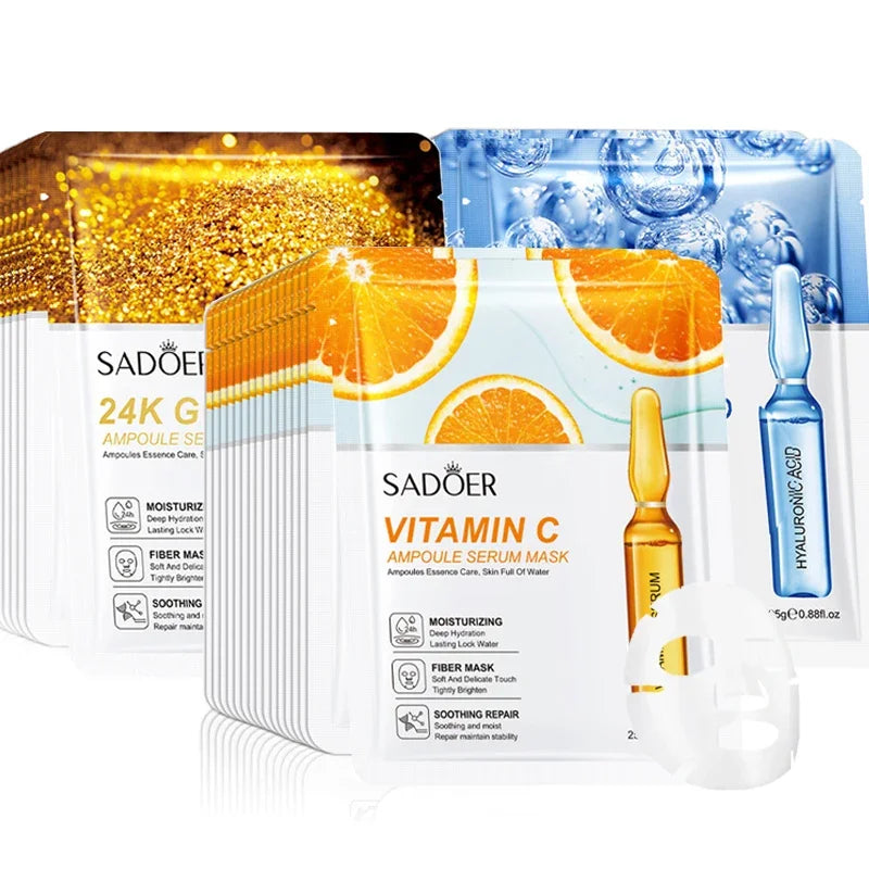 15pcs 24K Gold Hyaluronic Acid Face Mask, Firming, Moisturizing, Anti-Wrinkle, Whitening Skin Care Masks
