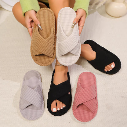 Women’s Cross Band Slippers — Lightweight EVA Open Toe Slides for Indoor & Outdoor Spring Autumn Wear