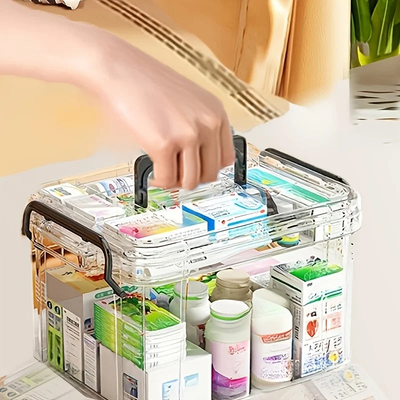 Large Capacity Double-Layer Medicine Organizer Box – Waterproof Transparent Storage Case for Home & Travel