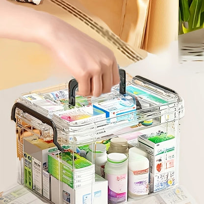 Large Capacity Double-Layer Medicine Organizer Box – Waterproof Transparent Storage for Home & Travel