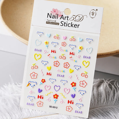 5D Macaron Nail Stickers - Embossed Flower, Fruit, Bear & Rabbit Charms for Summer DIY Manicure Decoration