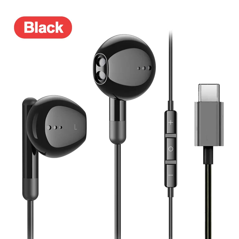 Type-C Wired Headphones for Samsung Galaxy – USB-C In-Ear Earphones HiFi Bass Stereo for S24, S23, S22, A53, A52, Note 20