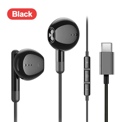 Type-C Wired Headphones for Samsung Galaxy – USB-C In-Ear Earphones HiFi Bass Stereo for S24, S23, S22, A53, A52, Note 20