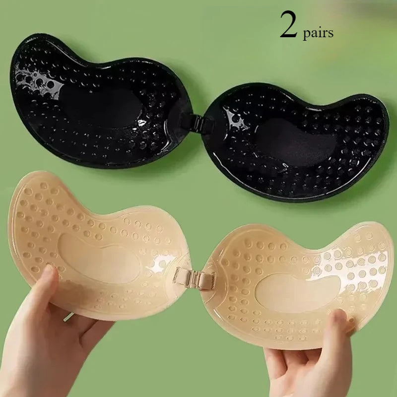 Invisible Push-Up Adhesive Bra for Women - Backless Strapless Seamless Silicone Bra with Front Closure