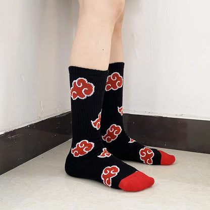 Halloween Anime Akatsuki Red Cloud Socks – Unisex Cotton Ninja Cosplay Stockings for Men & Women
