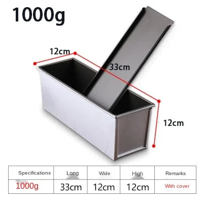 Aluminum Alloy Non-Stick Toast and Bread Loaf Pan – Black Cake Mold with Lid, Available in 250g to 1000g Sizes