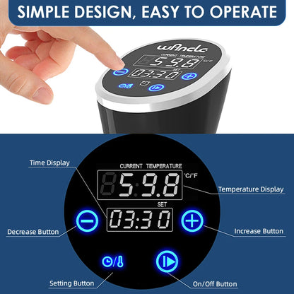 Wancle 1100W Sous Vide Cooker - LCD Touch Immersion Circulator, Accurate Cooking, IPX7 Waterproof with Digital Display