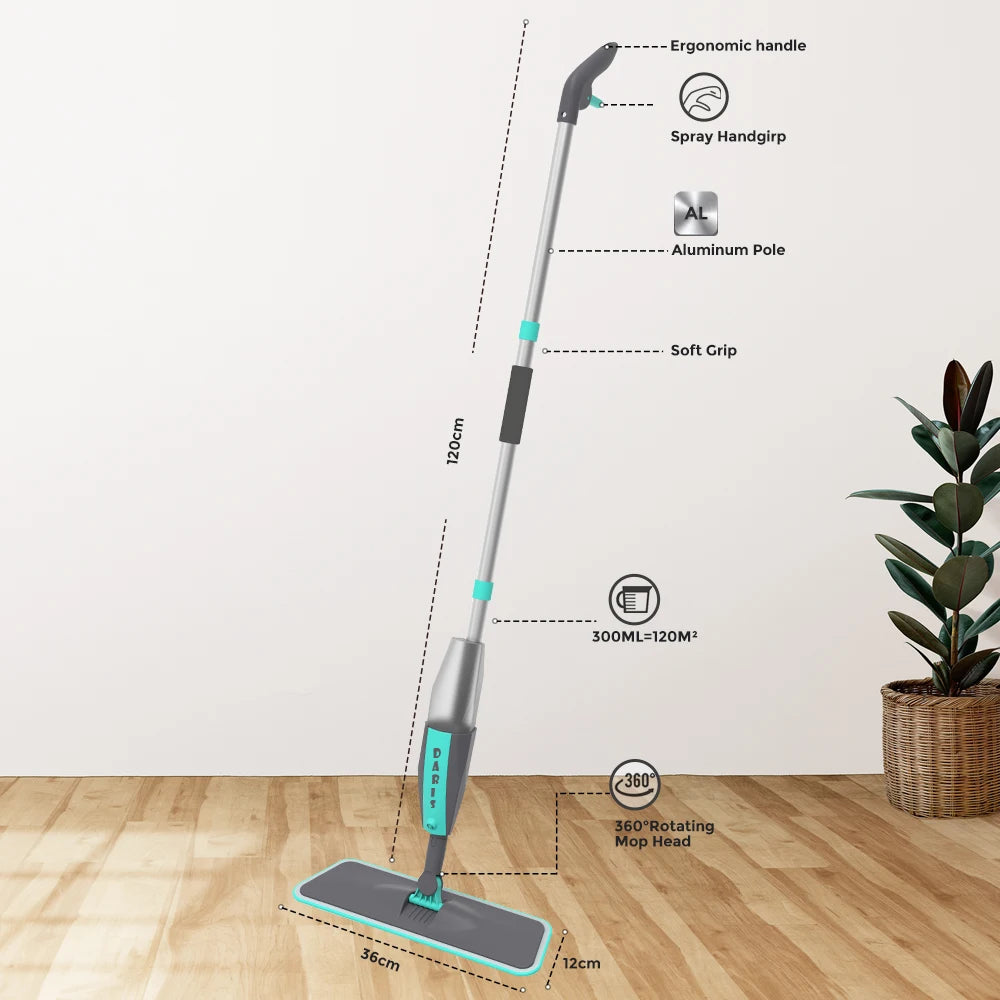 360° Rotation Magic Floor Cleaning Sweeper Broom: Flat Spray Mop with Microfiber Pads for Home Cleaning - Convenient Spin Mop Solution