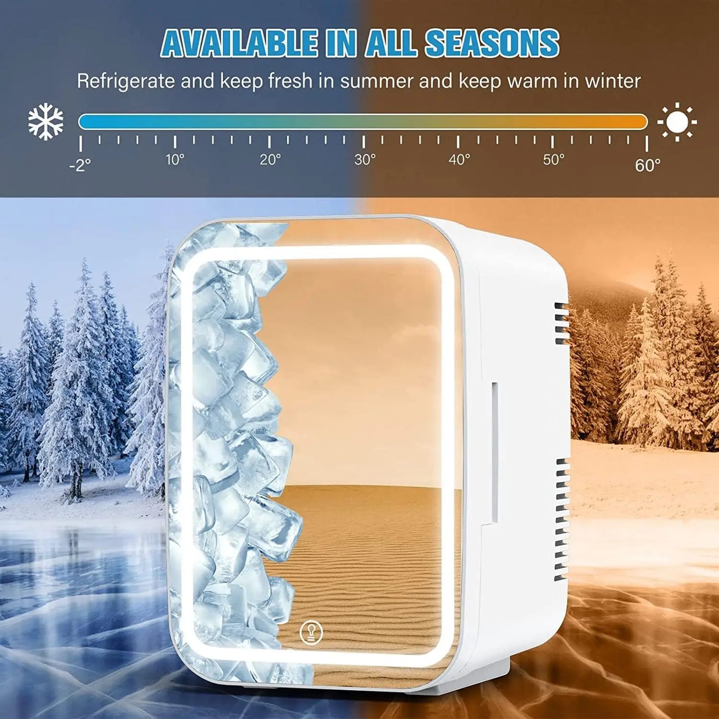 Cooseon 4L Mini Mirror Fridge – AC/DC Heated Cooling Beauty & Skincare Refrigerator, Portable Car Mini Fridge