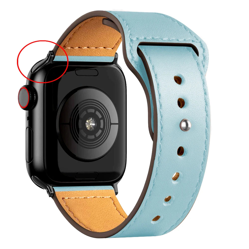 Leather Band for Apple Watch Ultra 2 – Compatible 49mm/45mm/44mm/41mm/40mm/38mm, Wrist Bracelet Strap for iWatch Series 3–9, SE, 4, 5, 6, 7, 8 & 9