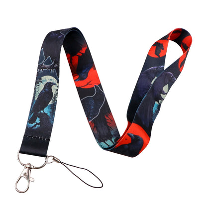Black Crow Punk Skull Lanyard – Credential Holder Neck Strap for Keys, ID Cards & Phone Accessories, Halloween Gift
