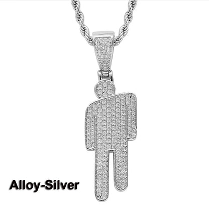 Hip Hop Stainless Steel Round Head Zircon Pendant Necklace for Couples – Skew Head Chaoren Fashion Jewelry Necklace