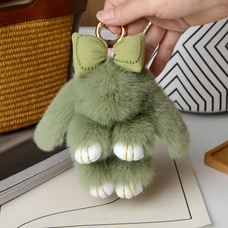 Mini Rabbit Hair Bow Pendant Keychain - Cute Bunny Bag Strap & Car Key Charm