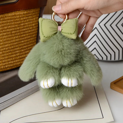 Mini Rabbit Hair Bow Pendant Keychain - Cute Bunny Bag Strap & Car Key Charm