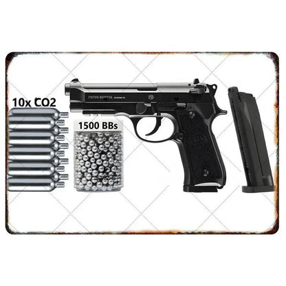 Pistol Metal Wall Sign - Military Style Decoration for Man Cave Home Cafe Bar Garden
