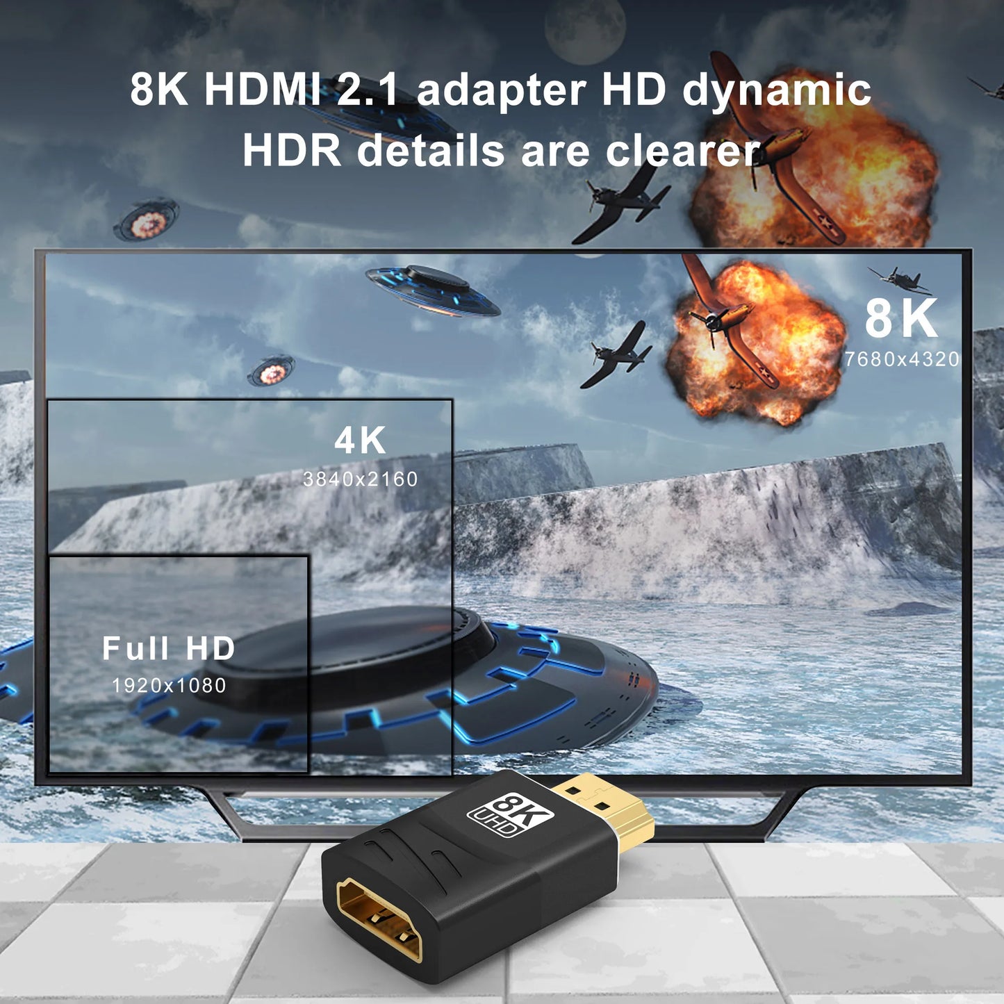 HDMI-Compatible Adapter – Mini/Micro HDMI to HDMI, 8K 60Hz, 4K 120Hz/144Hz Male to Female Converter for HDTV, Laptop, PS5