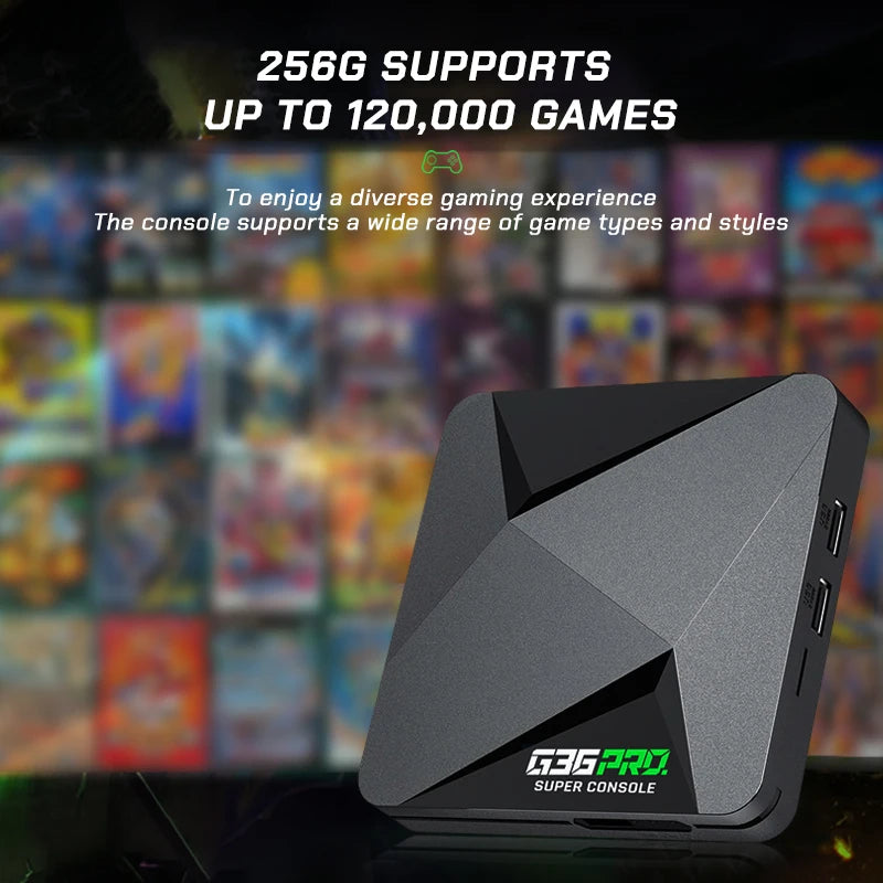 Super G36 Pro Retro Game Console – 256GB with 120,000+ Built-in Games, Wireless Controller Game Box for Kids & Family Gift