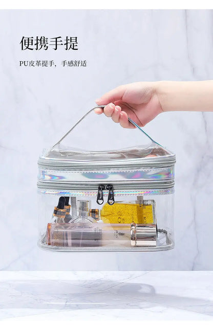 Korean Transparent Makeup Bag – Large Capacity Waterproof Toiletry Bag with Dry & Wet Separation, Portable Travel Cosmetic Storage