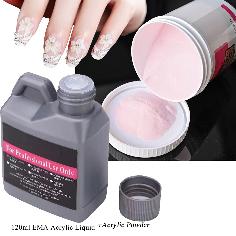 120ml EMA Polymer Acrylic Liquid & Powder - Pink Nail Builder for Dipping, Carving, Acrylic Powder, and Nail Tip Extensions