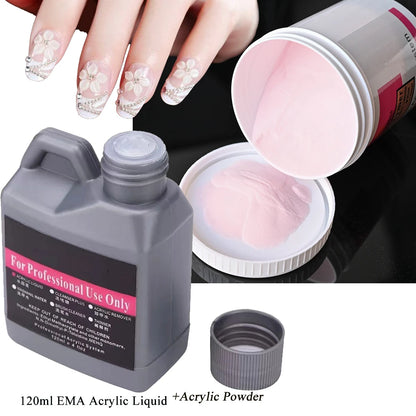 120ml EMA Polymer Acrylic Liquid & Powder - Pink Nail Builder for Dipping, Carving, Acrylic Powder, and Nail Tip Extensions