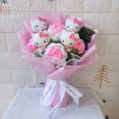 Hello Kitty Plush Bouquet — Anime Rose Soap Flowers for Wedding & Home Decor