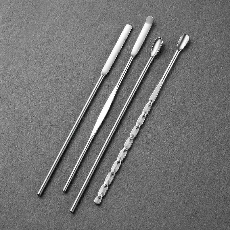 4-Piece Nail Art Stirring Rod Set - Stainless Steel Mixing Spoon & Spatula for Gel Polish, Powder, Liquid & Foundation