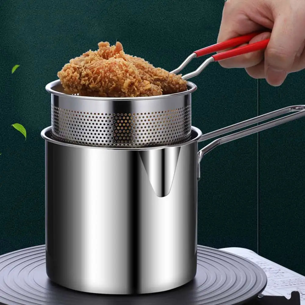 304 Stainless Steel Kitchen Deep Frying Pot: Fryer with Strainer for Tempura, Chicken, and More - Essential Cooking Tools